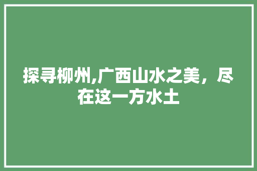 探寻柳州,广西山水之美，尽在这一方水土