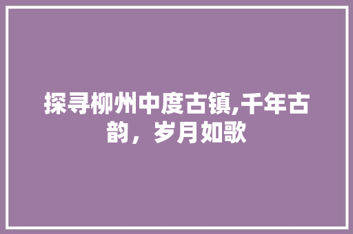 探寻柳州中度古镇,千年古韵，岁月如歌