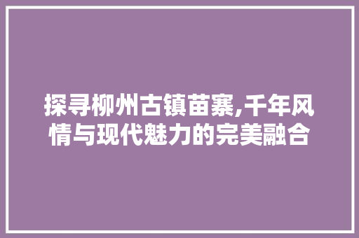 探寻柳州古镇苗寨,千年风情与现代魅力的完美融合