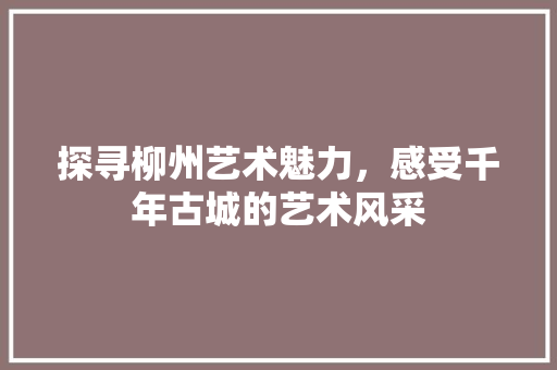 探寻柳州艺术魅力，感受千年古城的艺术风采