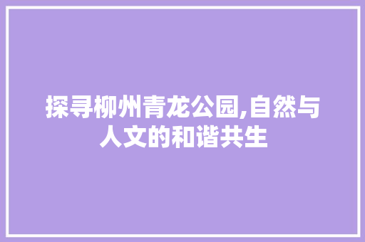 探寻柳州青龙公园,自然与人文的和谐共生