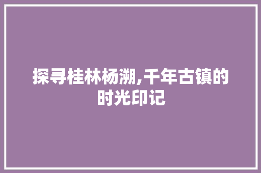 探寻桂林杨溯,千年古镇的时光印记