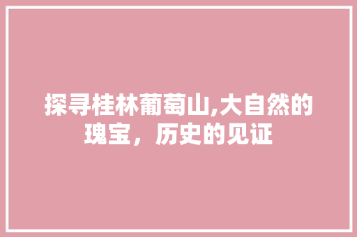 探寻桂林葡萄山,大自然的瑰宝，历史的见证