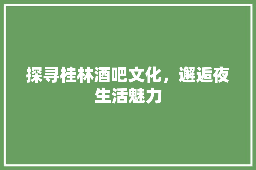 探寻桂林酒吧文化，邂逅夜生活魅力