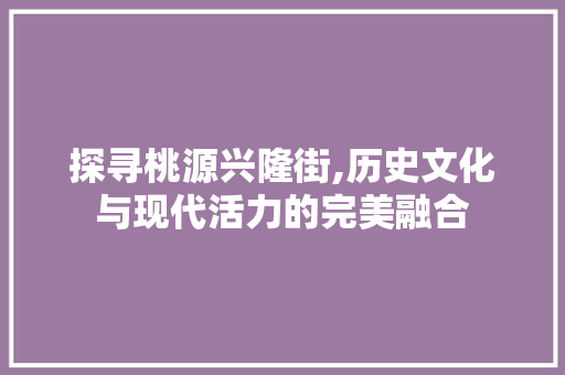 探寻桃源兴隆街,历史文化与现代活力的完美融合