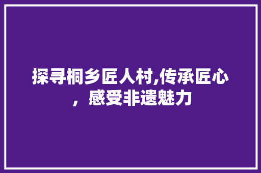 探寻桐乡匠人村,传承匠心，感受非遗魅力