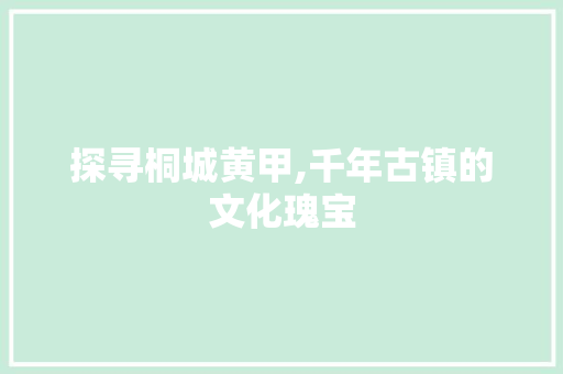 探寻桐城黄甲,千年古镇的文化瑰宝