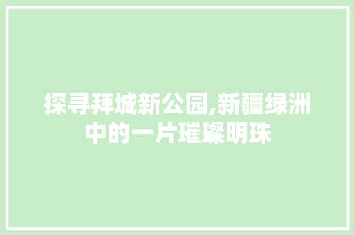 探寻拜城新公园,新疆绿洲中的一片璀璨明珠