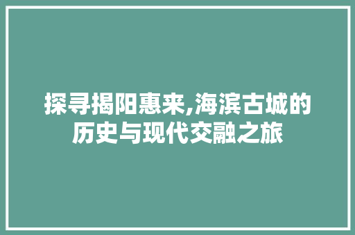 探寻揭阳惠来,海滨古城的历史与现代交融之旅