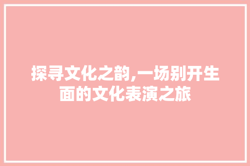 探寻文化之韵,一场别开生面的文化表演之旅