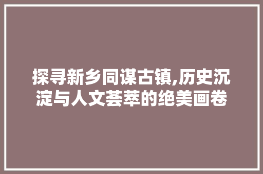 探寻新乡同谋古镇,历史沉淀与人文荟萃的绝美画卷