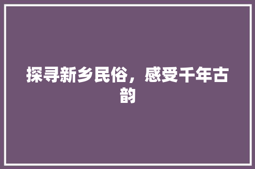 探寻新乡民俗，感受千年古韵