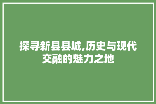 探寻新县县城,历史与现代交融的魅力之地