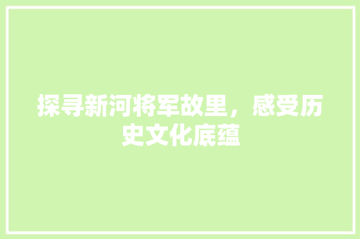 探寻新河将军故里，感受历史文化底蕴