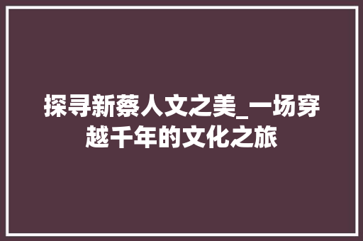 探寻新蔡人文之美_一场穿越千年的文化之旅