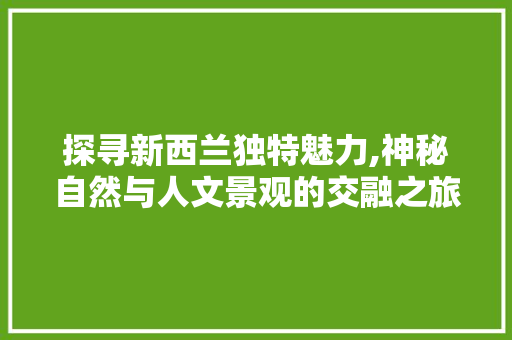 探寻新西兰独特魅力,神秘自然与人文景观的交融之旅