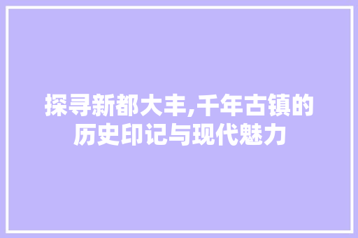 探寻新都大丰,千年古镇的历史印记与现代魅力