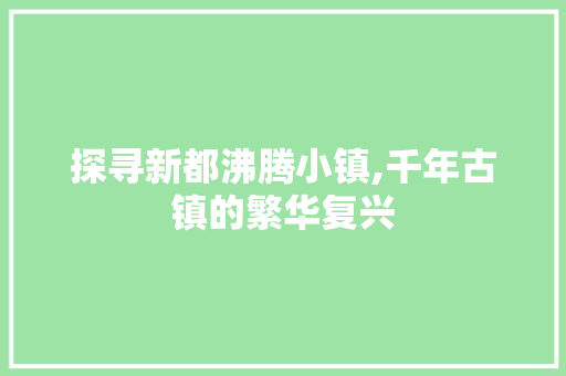 探寻新都沸腾小镇,千年古镇的繁华复兴