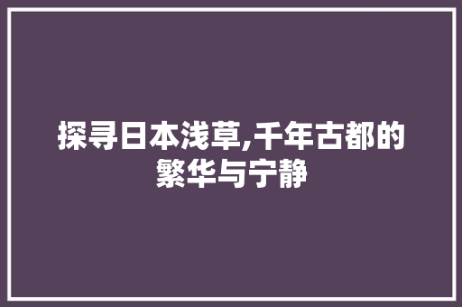 探寻日本浅草,千年古都的繁华与宁静