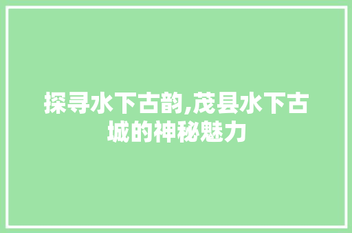 探寻水下古韵,茂县水下古城的神秘魅力