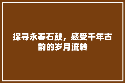 探寻永春石鼓，感受千年古韵的岁月流转