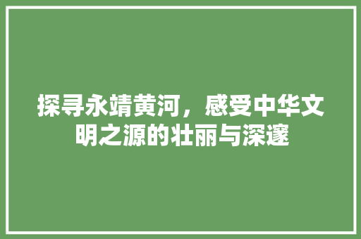 探寻永靖黄河，感受中华文明之源的壮丽与深邃