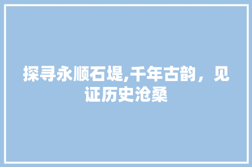 探寻永顺石堤,千年古韵，见证历史沧桑