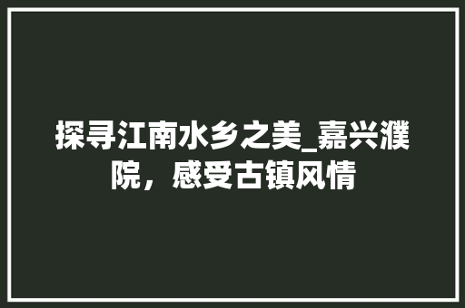 探寻江南水乡之美_嘉兴濮院，感受古镇风情