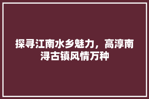 探寻江南水乡魅力，高淳南浔古镇风情万种