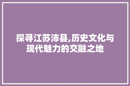 探寻江苏沛县,历史文化与现代魅力的交融之地