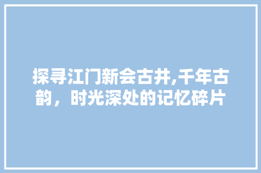 探寻江门新会古井,千年古韵，时光深处的记忆碎片