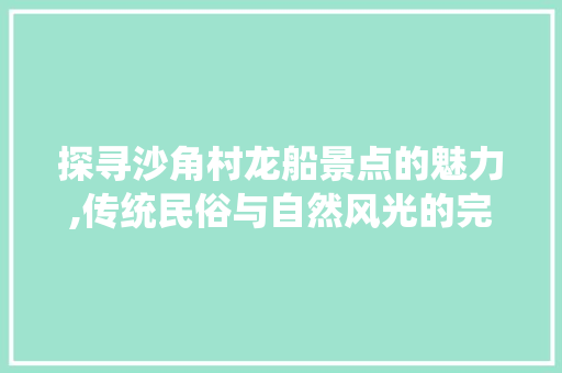 探寻沙角村龙船景点的魅力,传统民俗与自然风光的完美融合