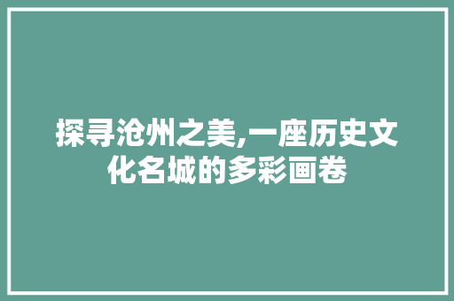 探寻沧州之美,一座历史文化名城的多彩画卷