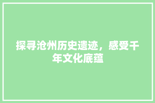 探寻沧州历史遗迹，感受千年文化底蕴