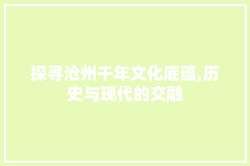 探寻沧州千年文化底蕴,历史与现代的交融