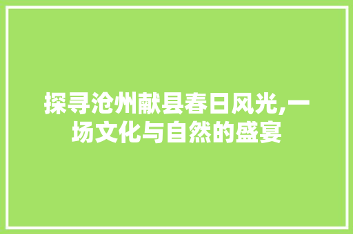 探寻沧州献县春日风光,一场文化与自然的盛宴