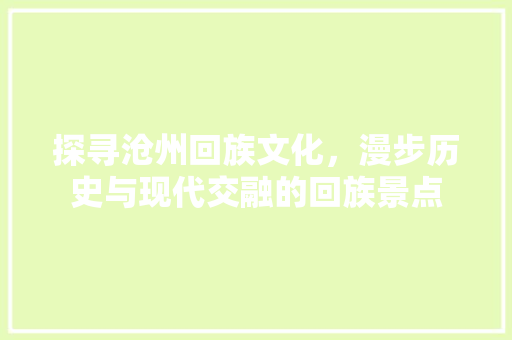 探寻沧州回族文化，漫步历史与现代交融的回族景点