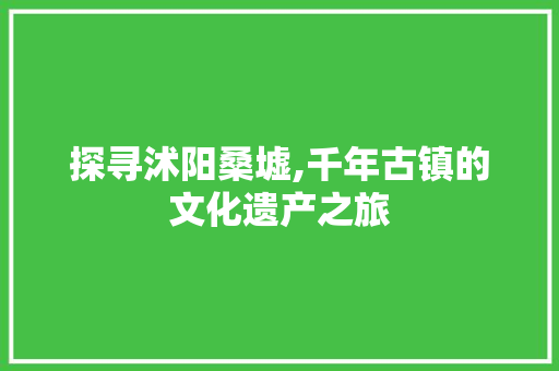 探寻沭阳桑墟,千年古镇的文化遗产之旅