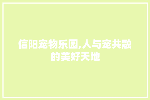 信阳宠物乐园,人与宠共融的美好天地