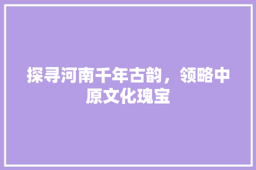 探寻河南千年古韵，领略中原文化瑰宝