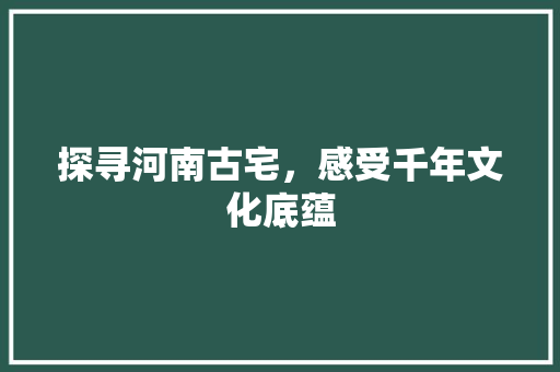 探寻河南古宅，感受千年文化底蕴