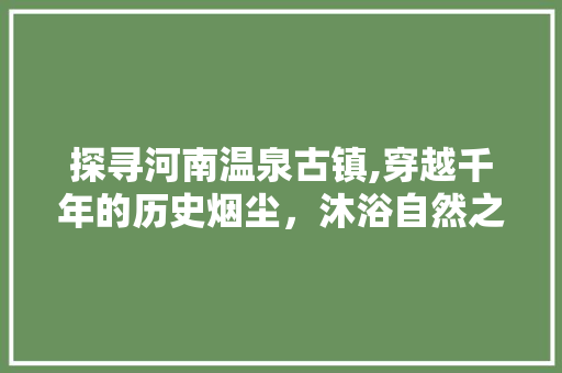 探寻河南温泉古镇,穿越千年的历史烟尘，沐浴自然之疗愈