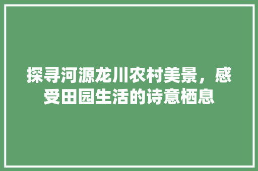 探寻河源龙川农村美景，感受田园生活的诗意栖息