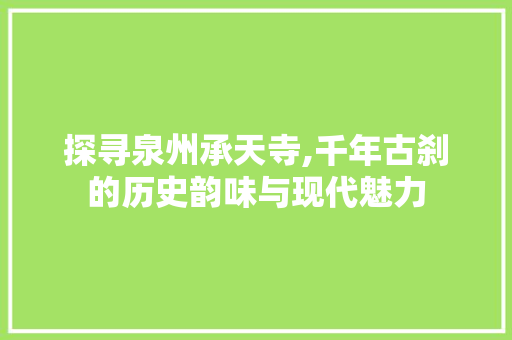 探寻泉州承天寺,千年古刹的历史韵味与现代魅力