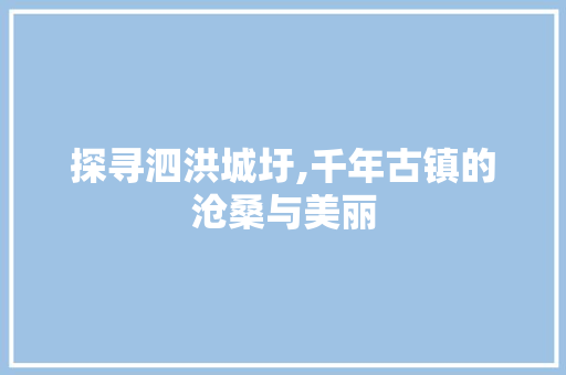 探寻泗洪城圩,千年古镇的沧桑与美丽