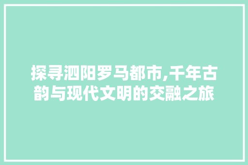 探寻泗阳罗马都市,千年古韵与现代文明的交融之旅