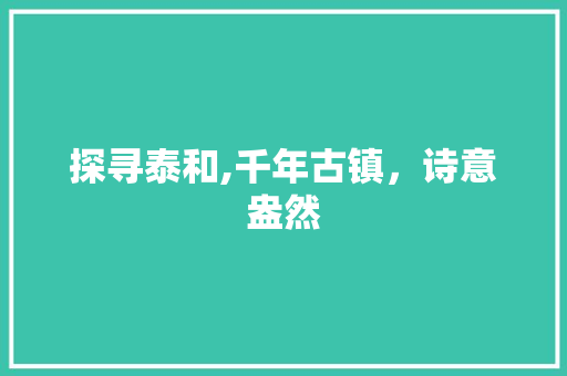 探寻泰和,千年古镇，诗意盎然