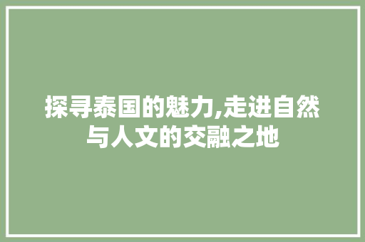 探寻泰国的魅力,走进自然与人文的交融之地