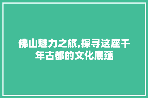 佛山魅力之旅,探寻这座千年古都的文化底蕴  第1张