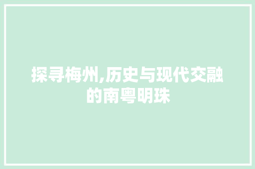 探寻梅州,历史与现代交融的南粤明珠